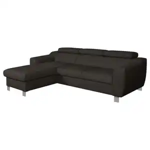 Livetastic Ecksofa, Dunkelbraun, Textil, Leder, Echtleder, Rindleder, 3-Sitzer, L-Form, 242x176 cm, Made in EU, Bettkasten erhältlich, Lederauswahl, Bettfunktion Rücken echt, Wohnzimmer, Sofas & Co