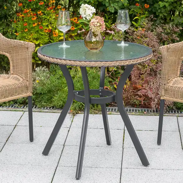 Bild 1 von Gardenson Gartentisch Ravenna, Graphit, Natur, Metall, Glas, rund, Gartenmöbel, Gartentische, Gartentische