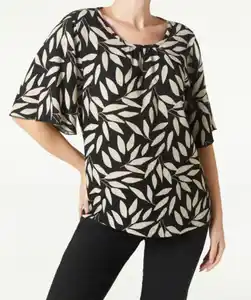 Bluse aus Viskose, schwarz/beige