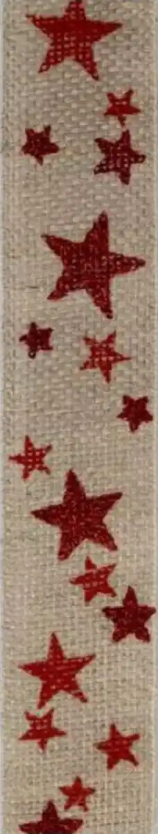 Bild 1 von IDEENWELT Geschenkband Leinen natur mit roten Sternen, 3 m