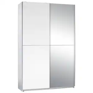 P & B Schwebetürenschrank, Silber, Weiß, Glas, 6 Fächer, 125x195.5x38 cm, Blauer Engel, BQ - Bündnis für Qualität, Made in Germany, Schlafzimmer, Kleiderschränke, Schwebetürenschränke