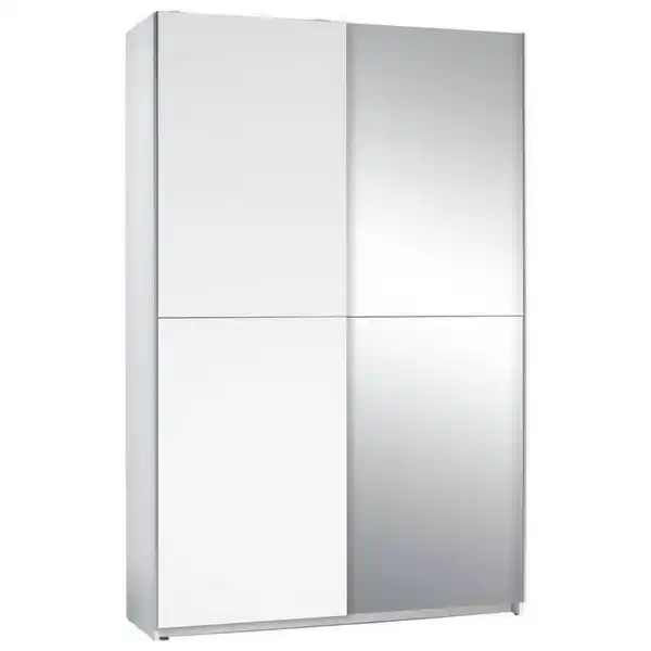 Bild 1 von P & B Schwebetürenschrank, Silber, Weiß, Glas, 6 Fächer, 125x195.5x38 cm, Blauer Engel, BQ - Bündnis für Qualität, Made in Germany, Schlafzimmer, Kleiderschränke, Schwebetürenschränke