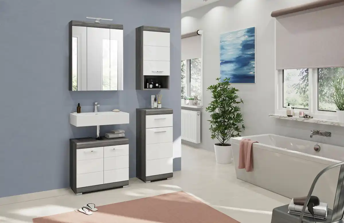 Bild 1 von Badezimmer Scout 4-tlg. ca. 97 cm Anthrazit/Weiß, Weiß Hochglanz