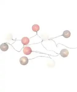 LED-Lichterkette mit Baumwollkugeln, rosa