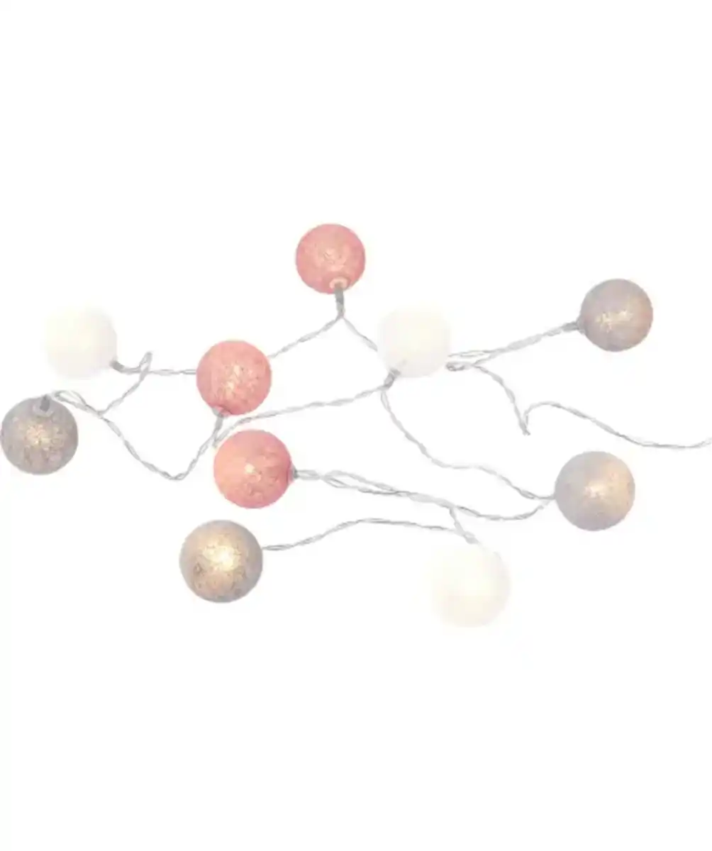 Bild 1 von LED-Lichterkette mit Baumwollkugeln, rosa