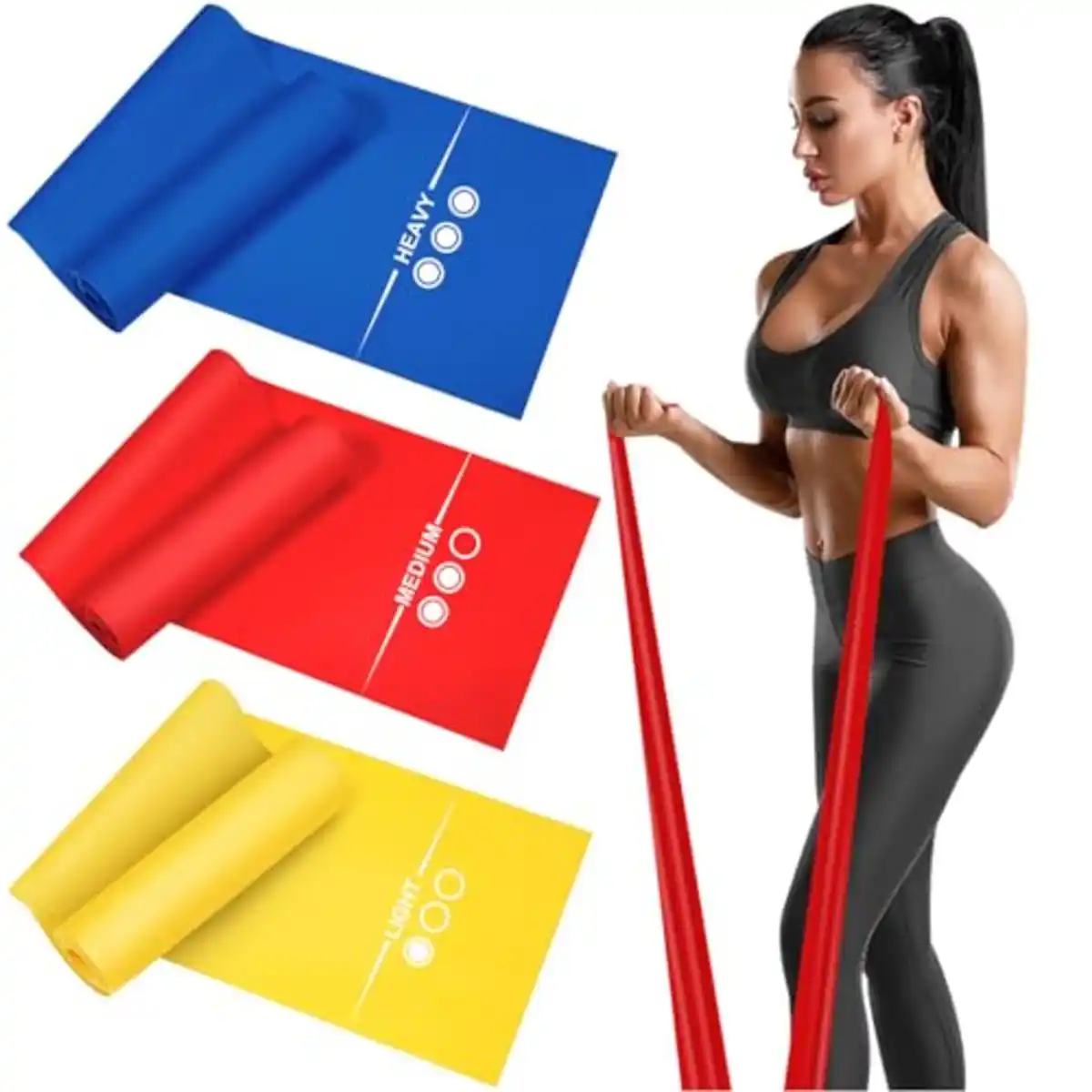 Bild 1 von Haquno Fitnessband 3er-Set Theraband Gymnastikband Lang Fitnessbänder Widerstandsbänder in 3 Stärke, Resistance Band Trainingsband für Crossfit, Muskelaufbau, Yoga, Pilates für Männer und Fraue