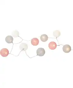 LED-Lichterkette mit Baumwollkugeln, rosa