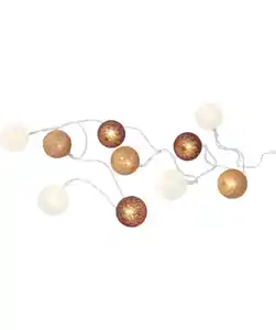 LED-Lichterkette mit Baumwollkugeln, braun