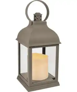 Laterne mit LED-Kerze, grau
