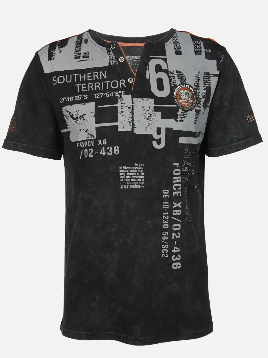 Bild 1 von Herren Henleyshirt mit Print Schwarz