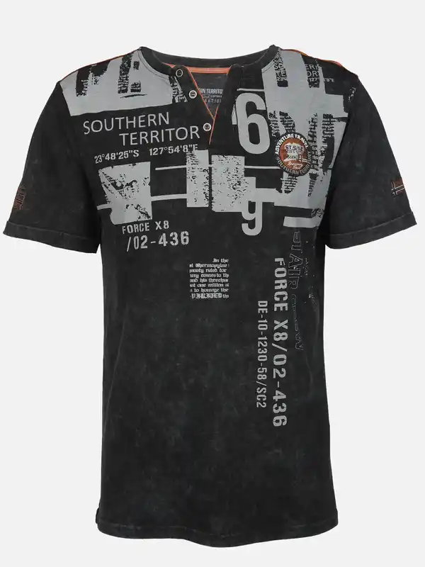 Bild 1 von Herren Henleyshirt mit Print Schwarz