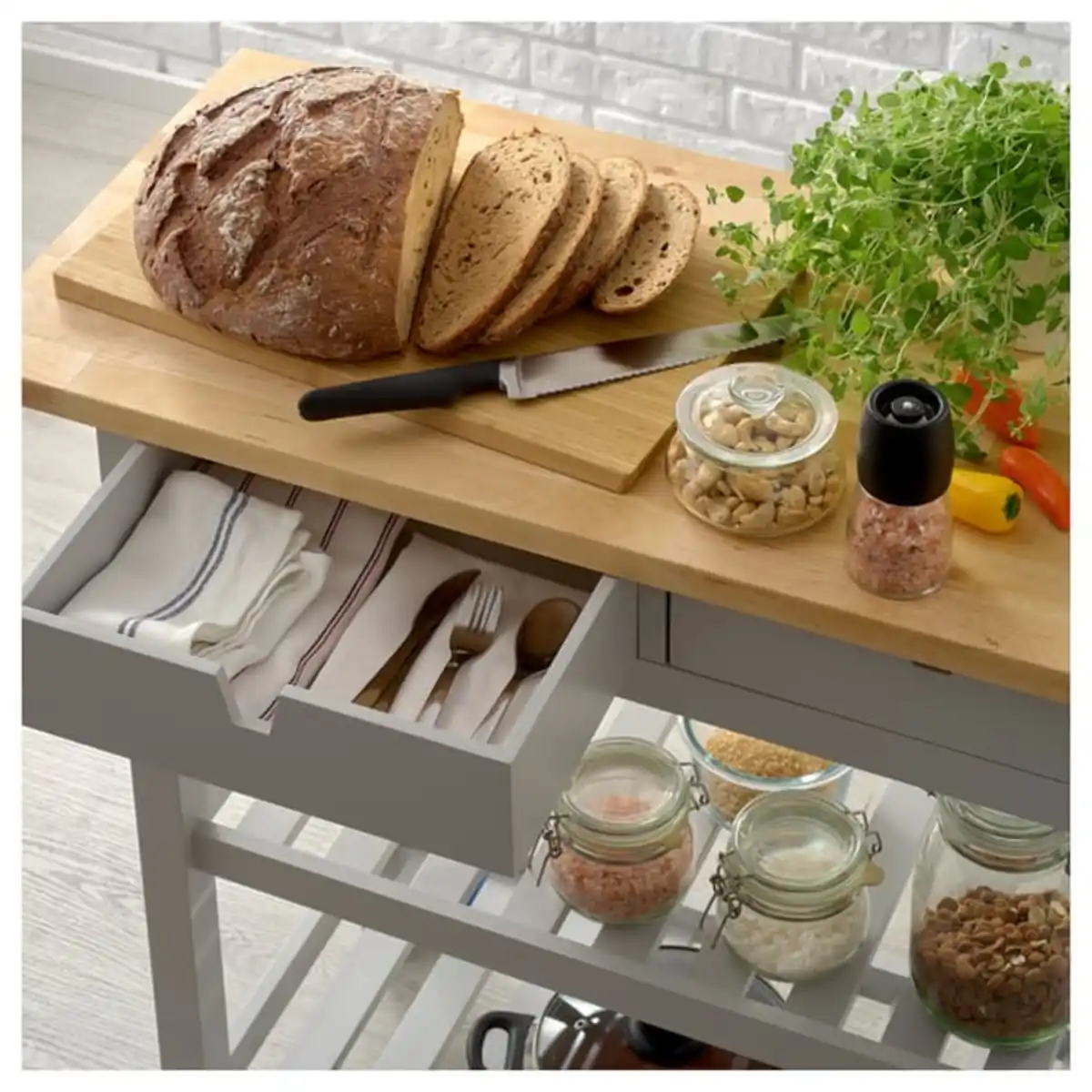 Bild 3 von FÖRHÖJA Servierwagen, Birke/grau, 100x43 cm