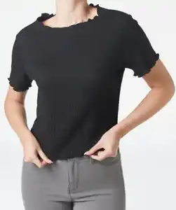 T-Shirt aus Crêpestoff, schwarz