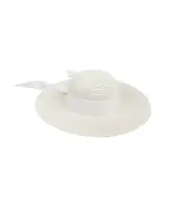 Strohhut mit Zierband, weiß