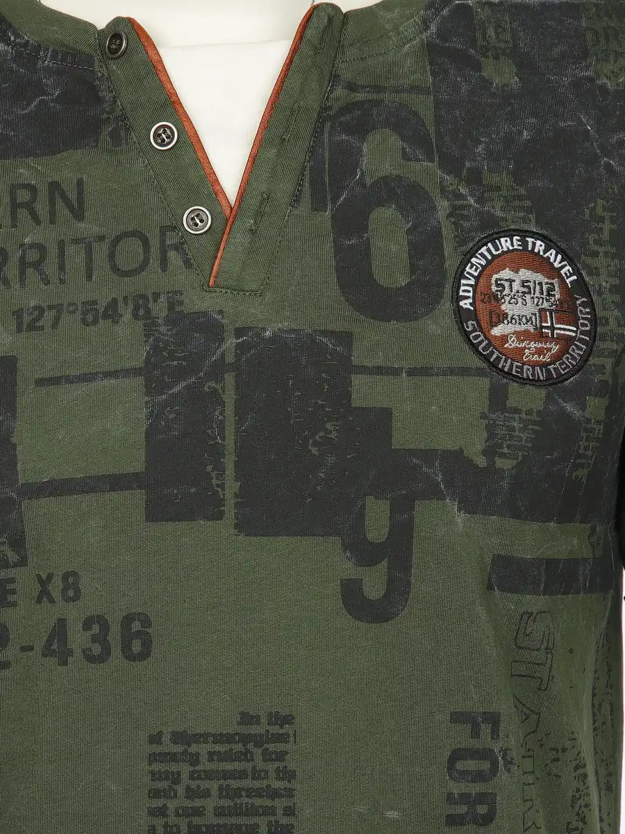 Bild 3 von Herren Henleyshirt mit Print Oliv