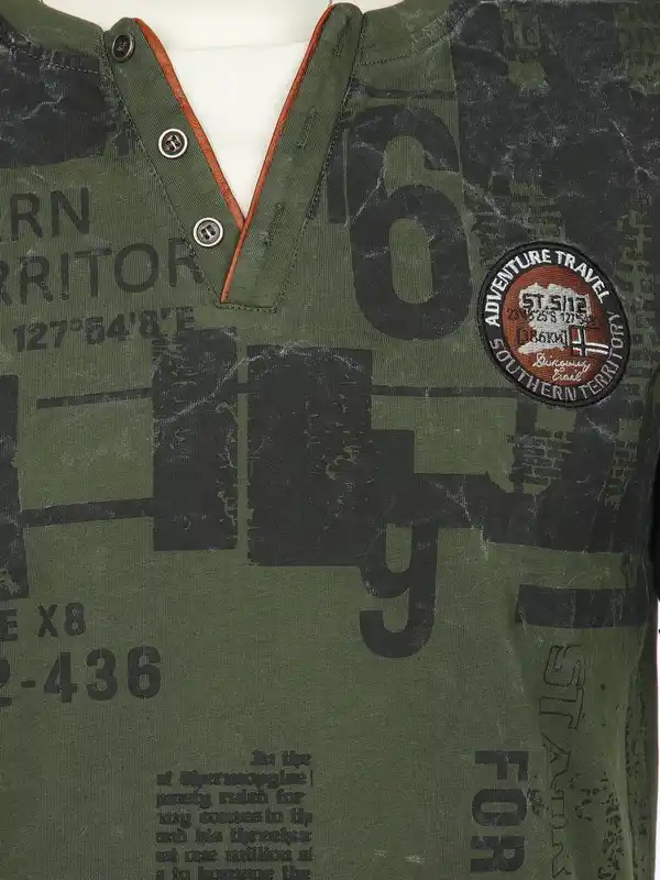 Bild 3 von Herren Henleyshirt mit Print Oliv