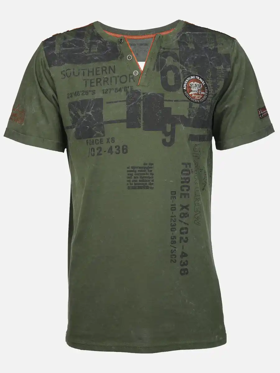 Bild 1 von Herren Henleyshirt mit Print Oliv