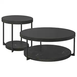 FRÖTORP Couch-/Beistelltisch, 2er-Set, anthrazit marmoriert/schwarz Glas