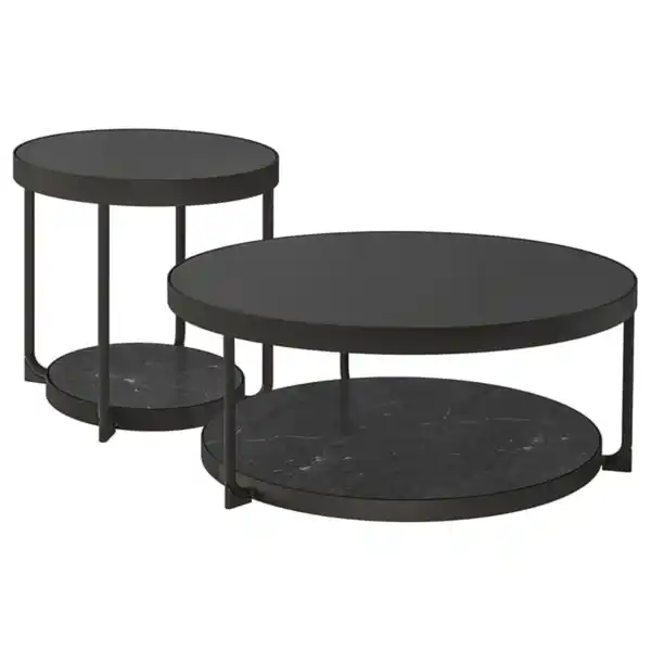 Bild 1 von FRÖTORP Couch-/Beistelltisch, 2er-Set, anthrazit marmoriert/schwarz Glas