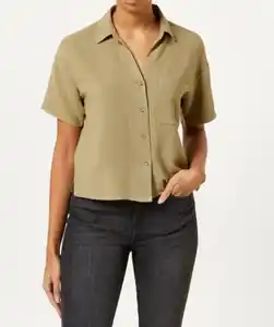 Bluse mit Leinenanteil, Khaki