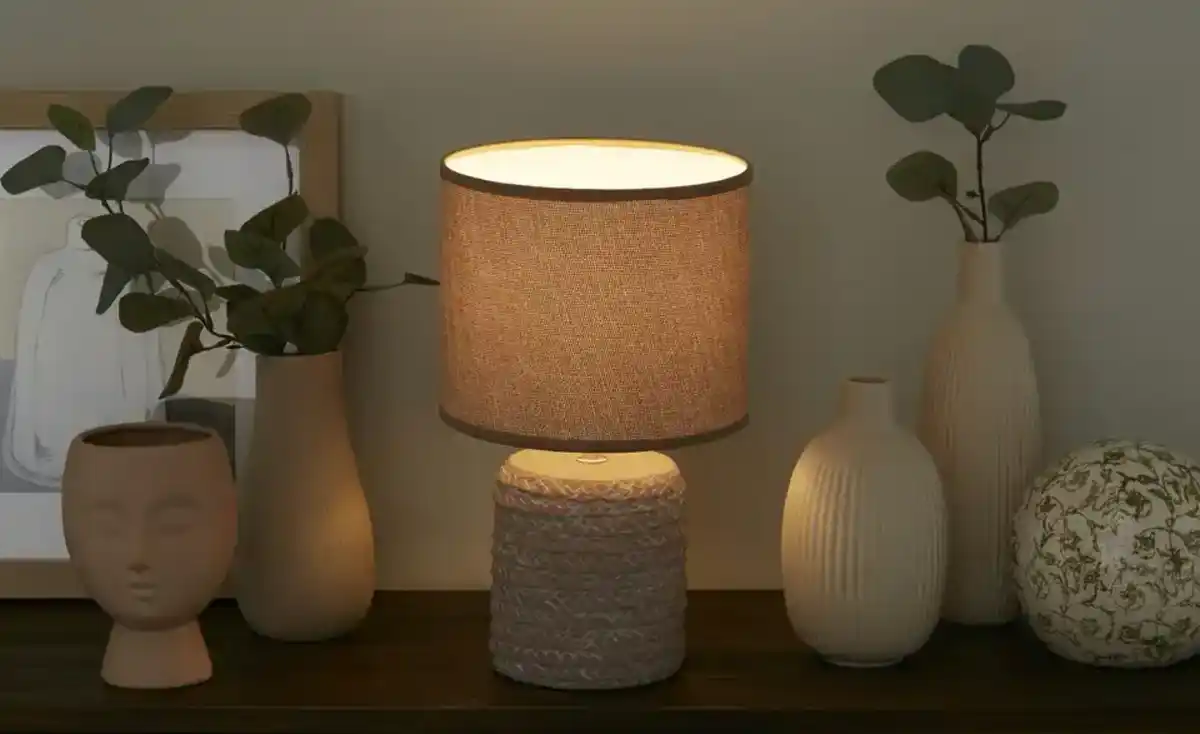 Bild 1 von KHG Keramik-Tischleuchte, 1-flammig, Seil natur/blau