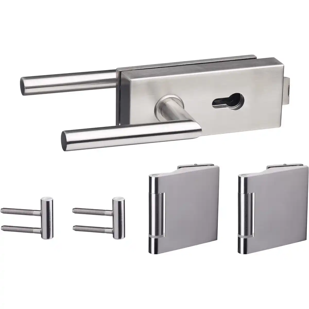 Bild 1 von Beschlag-Set für Glasdrehtüren Quadrat Alpha Profilzylinder Edelstahl Gebürstet