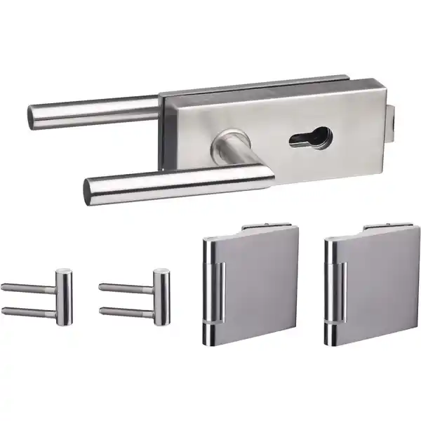Bild 1 von Beschlag-Set für Glasdrehtüren Quadrat Alpha Profilzylinder Edelstahl Gebürstet