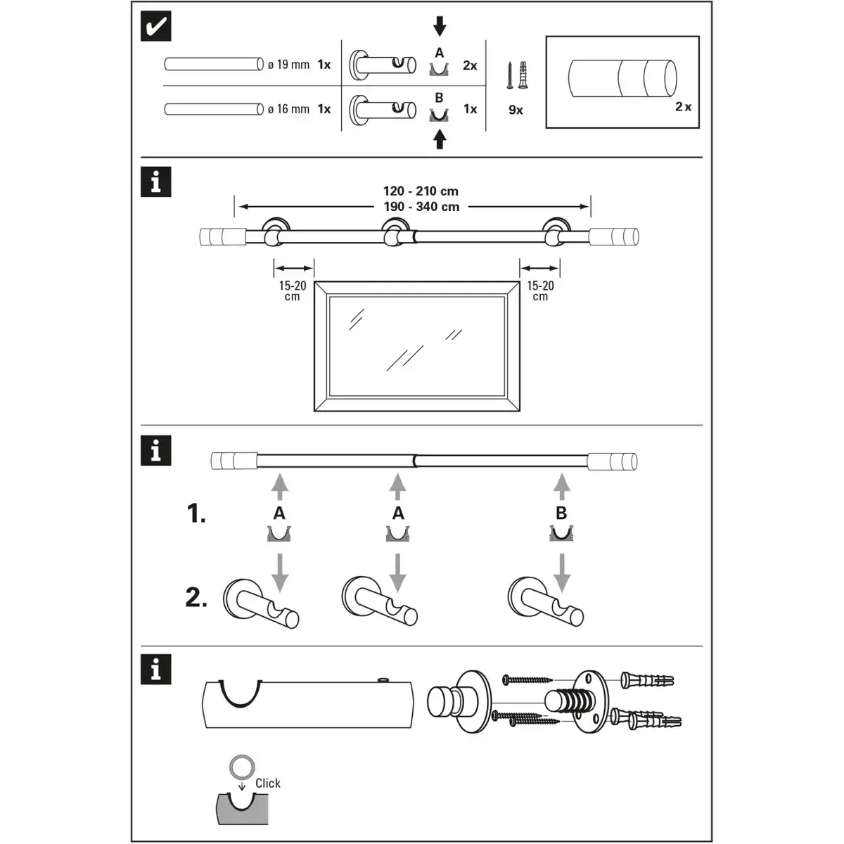 Bild 4 von Gardinia Gardinenstangen-Set Kreta Zylinder Ø 16/19 mm 120 cm - 210 cm Schwarz