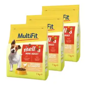 MultiFit Mellos Trockenfutter Hund Adult, Mini, Geflügel und Karotten 3x1 kg