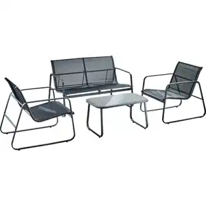 Lounge-Set 4-teilig, 4-Sitzer mit Metallgestell, Tisch und Stühlen