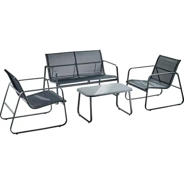 Bild 1 von Lounge-Set 4-teilig, 4-Sitzer mit Metallgestell, Tisch und Stühlen