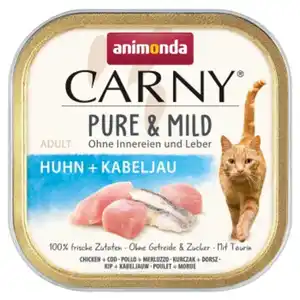 animonda Carny Nassfutter Katze Adult, Pure and Mild 32x100 g Huhn und Kabeljau