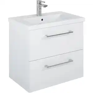 Maximus Waschbeckenunterschrank Cheese 60 cm Weiß Hochglanz mit 2 Schubladen