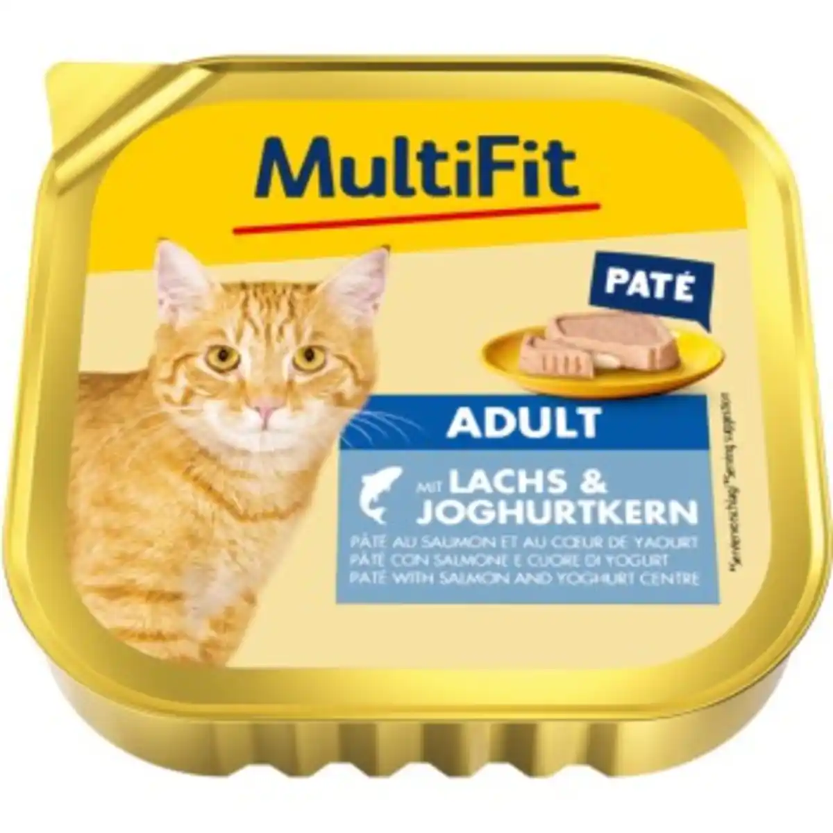 Bild 1 von MultiFit Nassfutter Katze Adult, Paté, mit Lachs und Joghurtkern 16x100 g