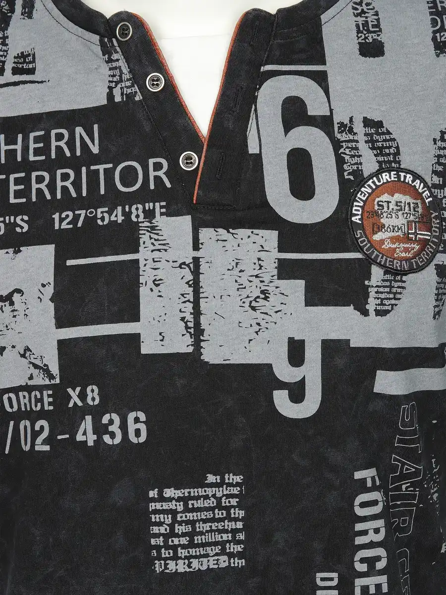 Bild 3 von Herren Henleyshirt mit Print Schwarz