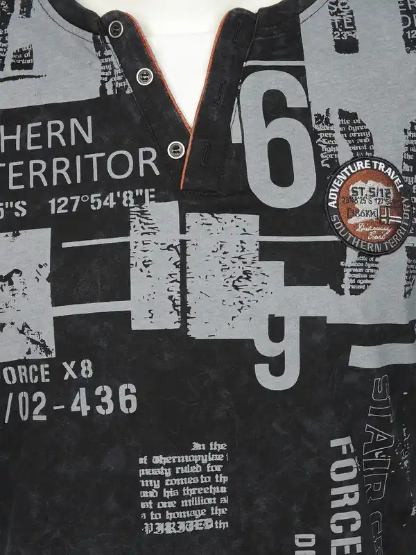 Bild 3 von Herren Henleyshirt mit Print Schwarz