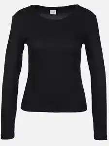 Damen Langarmshirt in Ripp-Optik Schwarz
