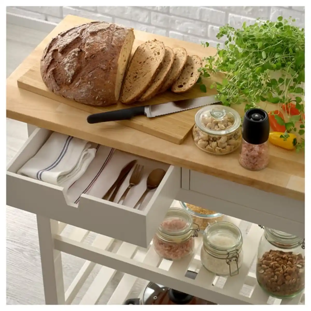 Bild 3 von FÖRHÖJA Servierwagen, Birke/weiß, 100x43 cm