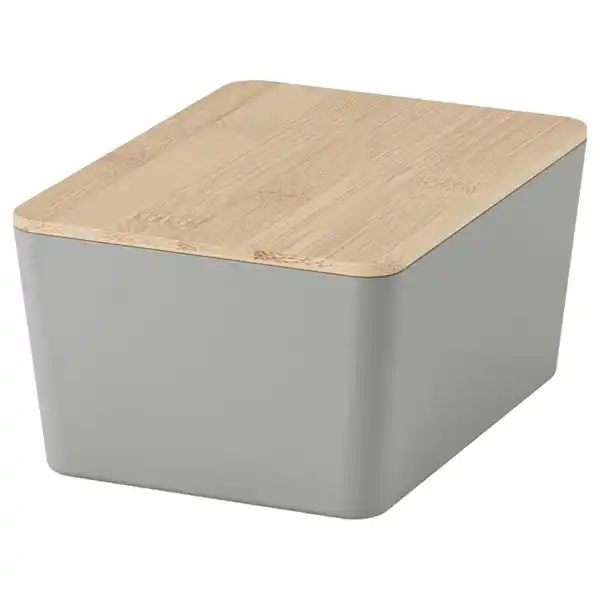 Bild 1 von KUGGIS Box mit Deckel, hellgrau/Bambus, 13x18x8 cm
