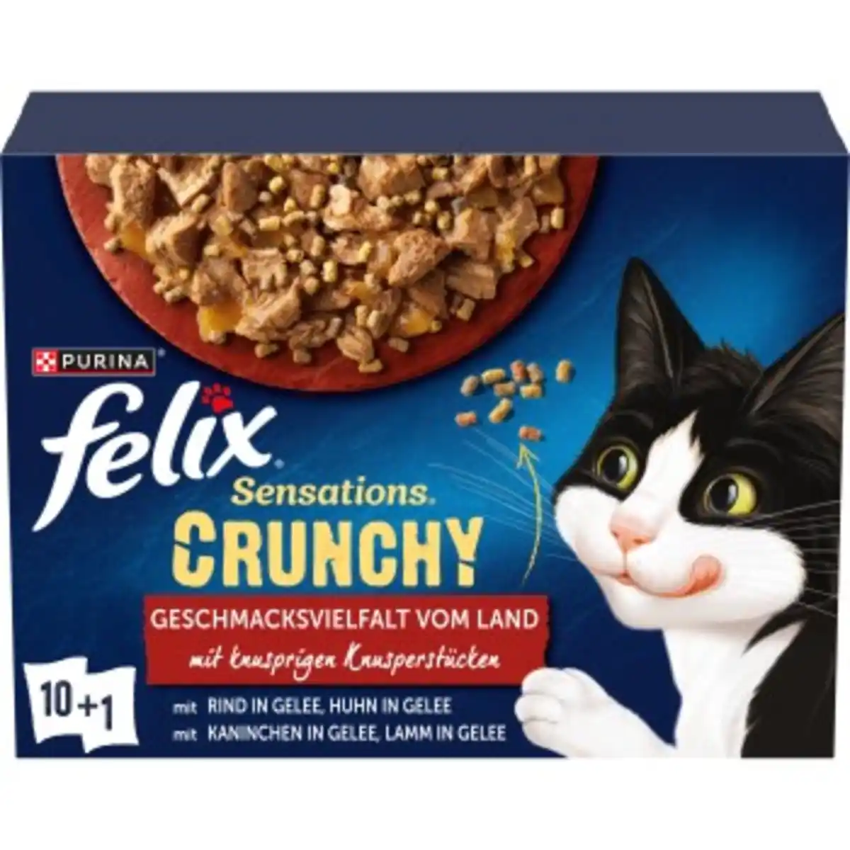 Bild 1 von Felix Sensations Crunchy 10x85g + 40g Knusperstückchen Geschmacksvielfalt vom Land