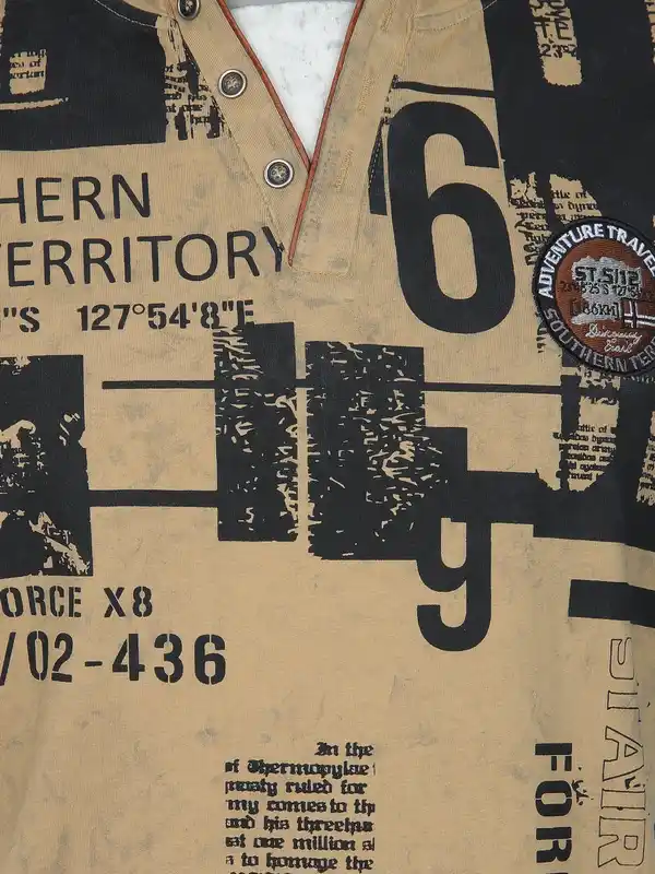 Bild 3 von Herren Henleyshirt mit Print Beige