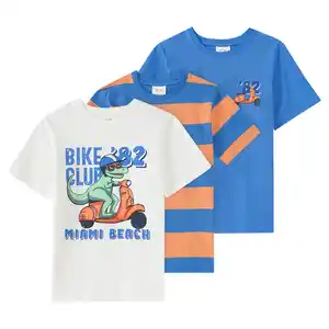 3 Jungen T-Shirts in verschiedenen Dessins WEISS / BLAU / ORANGE
