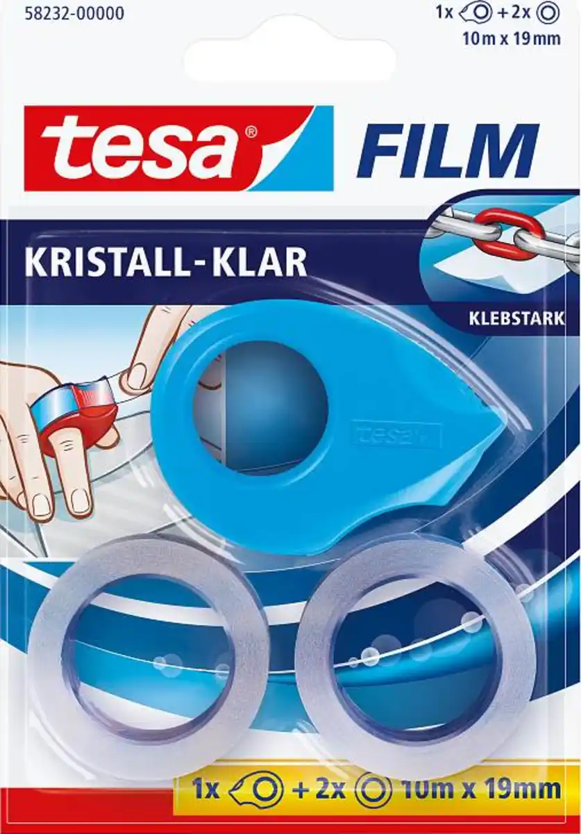 Bild 1 von Tesa Kristall-Klar Mini Abroller, ergonomisch, mit 2 Nachfüllrollen, 20 m