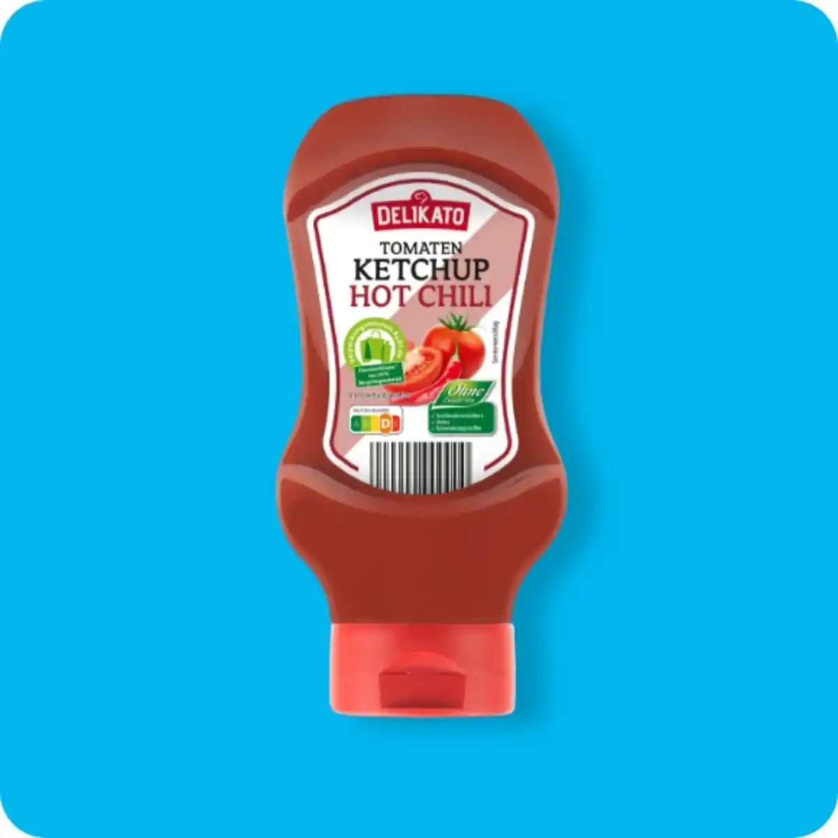 Bild 1 von DELIKATO Tomaten-Ketchup, Hot Chili oder Light (mit mind. 30 % weniger Zucker als herkömmlicher Tomaten-Ketchup)