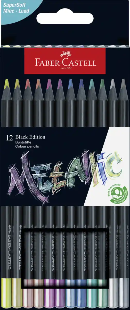 Bild 1 von Faber-Castell 12er Set Black Edition Buntstift, metallic