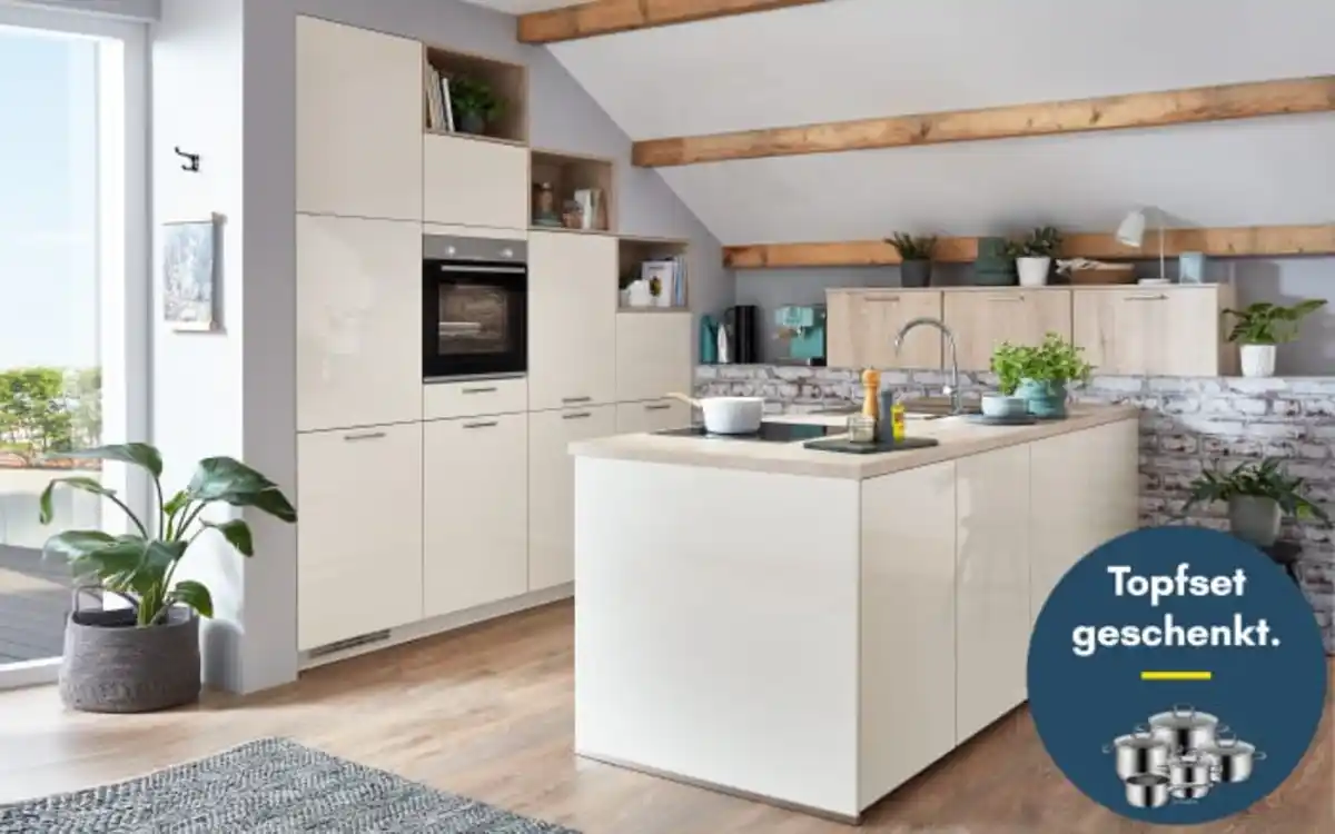 Bild 1 von Mondo - Einbauküche Felde/Navera, magnolia, inkl. Privileg Elektrogeräte