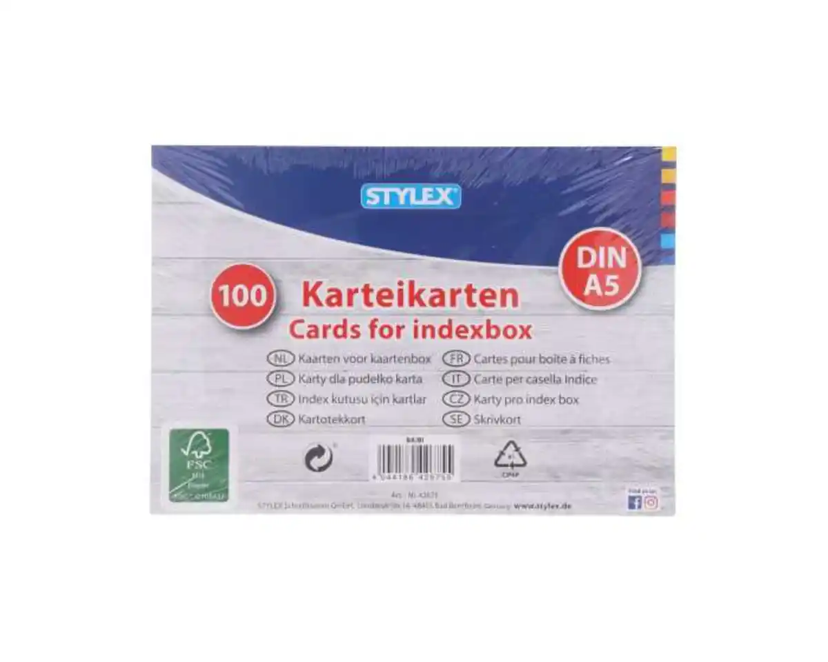 Bild 1 von STYLEX®  Karteikarten DIN A5 weiß linert 100er