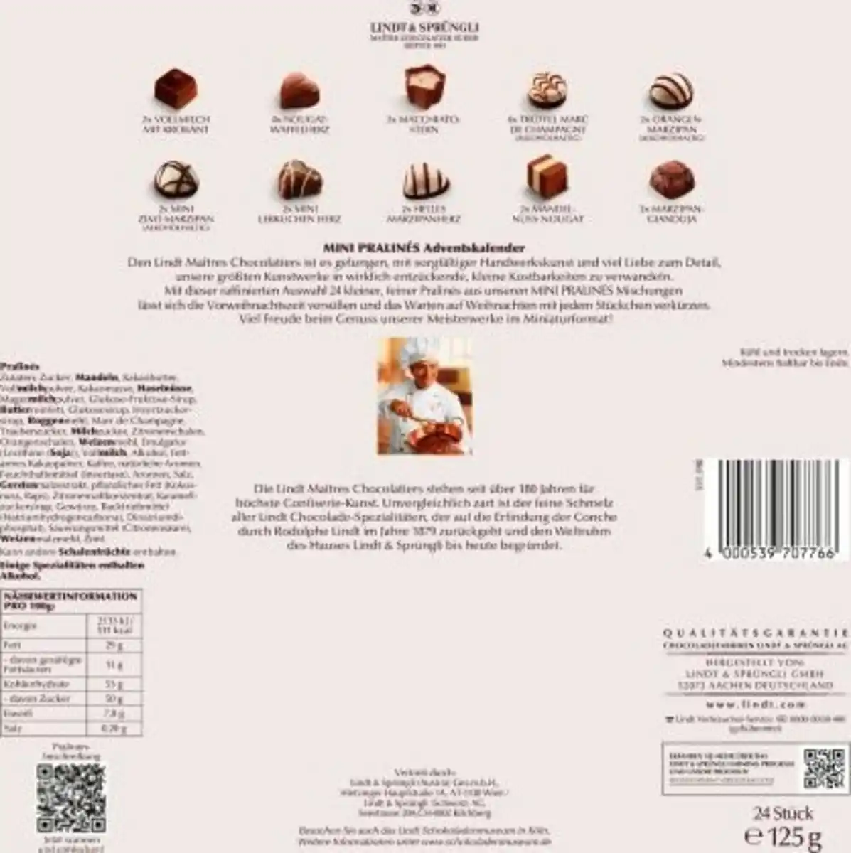 Bild 2 von Lindt Mini Pralinés Adventskalender 2025, 125 g 24 Pralinen