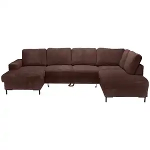 Carryhome Wohnlandschaft, Dunkelbraun, Textil, 5-Sitzer, Füllung: Schaumstoffflocken, Ottomane links, U-Form, 303x197 cm, Liegefunktion, seitenverkehrt erhältlich, Schlafen auf Sitzhöhe, Rücken e
