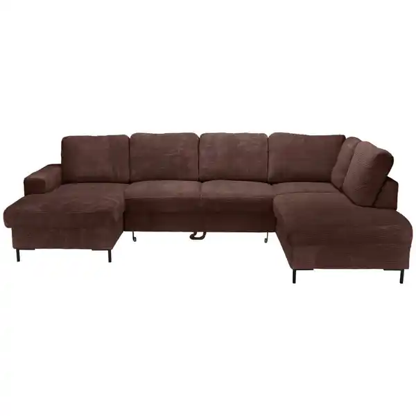 Bild 1 von Carryhome Wohnlandschaft, Dunkelbraun, Textil, 5-Sitzer, Füllung: Schaumstoffflocken, Ottomane links, U-Form, 303x197 cm, Liegefunktion, seitenverkehrt erhältlich, Schlafen auf Sitzhöhe, Rücken e